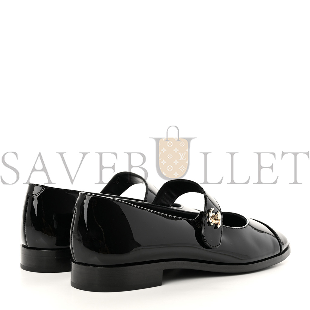 CHANEL PATENT CALFSKIN MARY JANES FLATS BLACK G45280